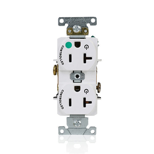 Leviton 20A 125V Duplex Receptacle/Outlet Hospital Grade Dual Marked Controlled NEMA 5-20R 2-Pole 3-Wire Self-Grounding White (8300-H2W)