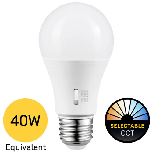 Halco 6A19-LED-9CS-E26-D-T20 LED A19 Lamp Medium E26 Base 6W CCT Selectable 2700K/3000K/3500K/4000K/5000K 120V Dimmable (83211)