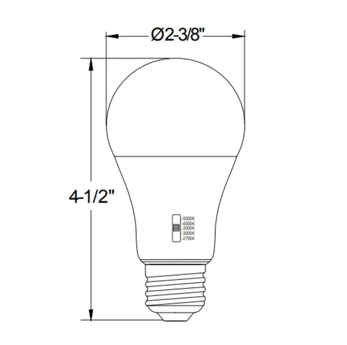 Halco 15A19-LED-9CS-E26-D-T20 LED A19 Lamp Medium E26 Base 15W CCT Selectable 2700K/3000K/3500K/4000K/5000K 120V Dimmable (83214)