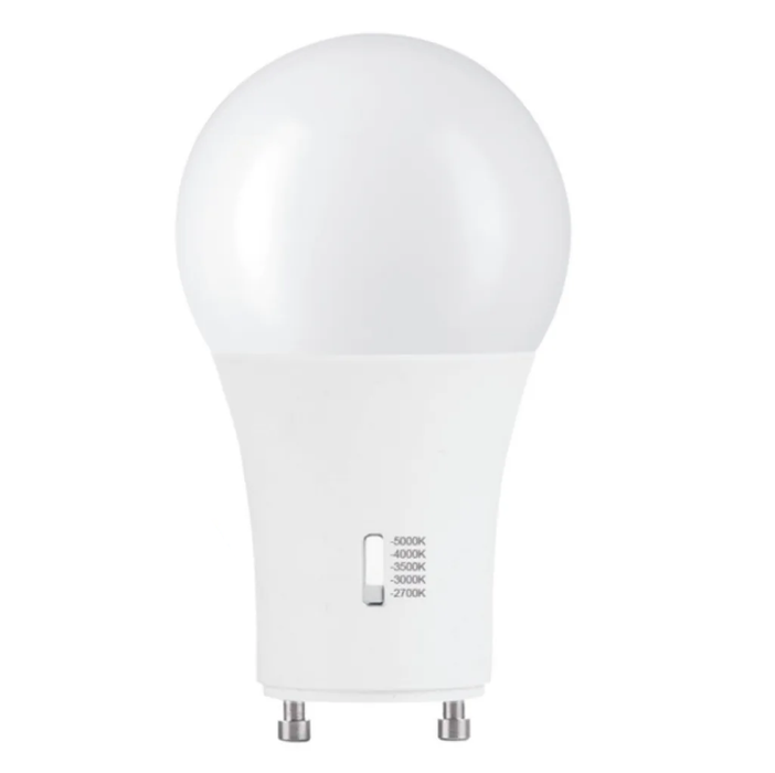 Halco 9A19-LED-9CS-GU24-D-T20 LED A19 Lamp GU24 Base 9W CCT Selectable 2700K/3000K/3500K/4000K/5000K 120V Dimmable (83215)