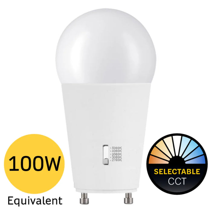 Halco 15A19-LED-9CS-GU24-D-T20 LED A19 Lamp GU24 Base 15W CCT Selectable 2700K/3000K/3500K/4000K/5000K 120V Dimmable (83216)