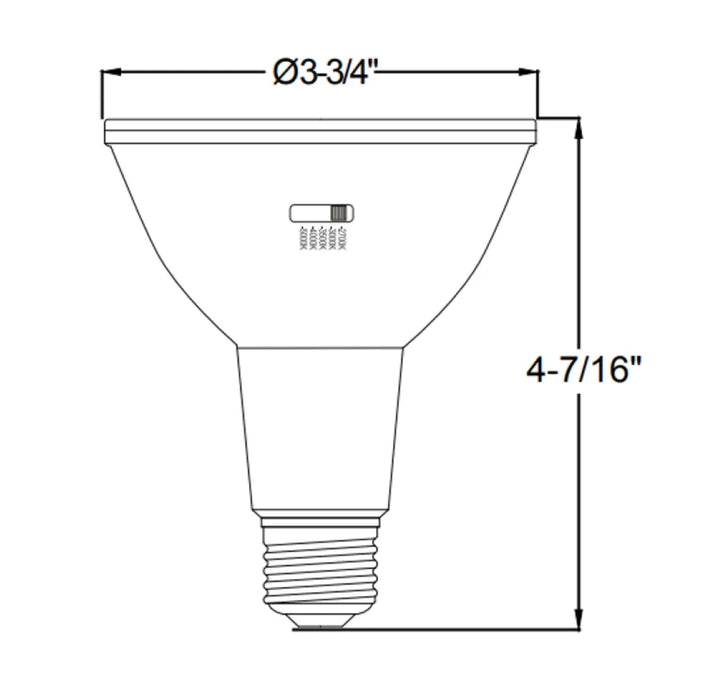 Halco 10PAR30-FL-LED-9CS-D-T20 LED PAR30L Flood 10W E26 Base CCT Selectable 2700K/3000K/3500K/4000K/5000K 850Lm 40 Degree Beam Dimmable 90 CRI 120V (83218)