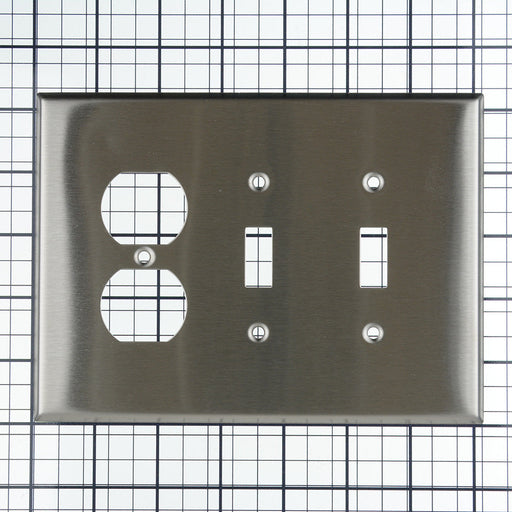 Leviton 3-Gang 2-Toggle 1-Duplex Device Combination Wall Plate Oversized 302 Stainless Steel Device Mount (84121-40)