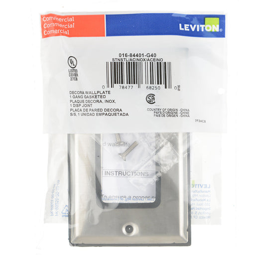 Leviton Gasketed Stainless Steel Wall Plate 1-Gang Decora (84401-G40)
