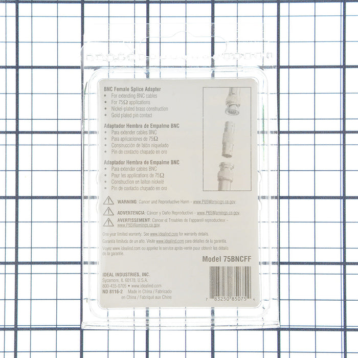 Ideal 3Ghz 75 OHM BNC Female-To-Female Splice Adapter 2 Per Card (85-075)