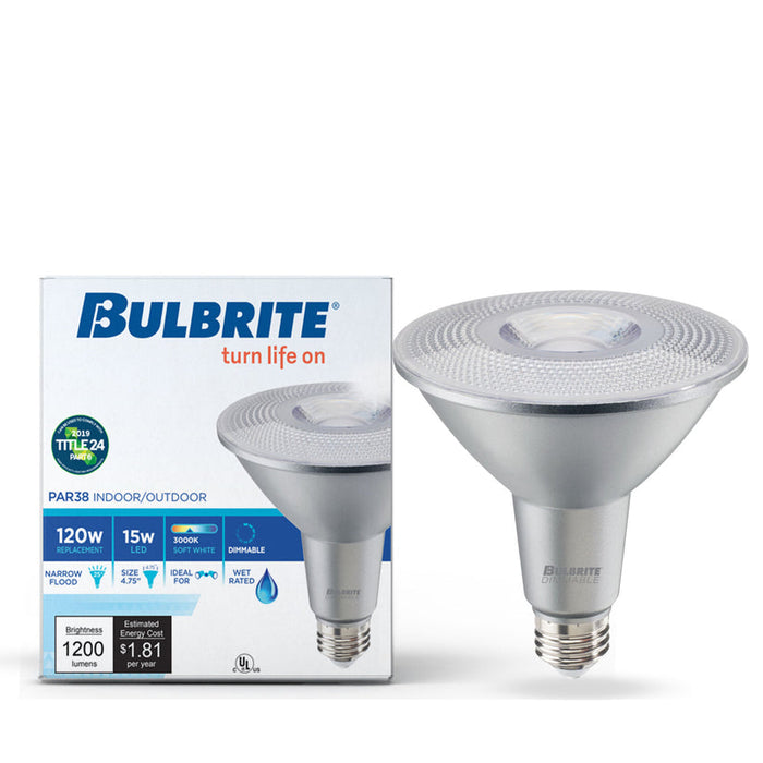 Bulbrite LED15PAR38/FL40/930/WD/2 15W LED PAR38 3000K 90 CRI Flood Wet Location Dimmable (772302)