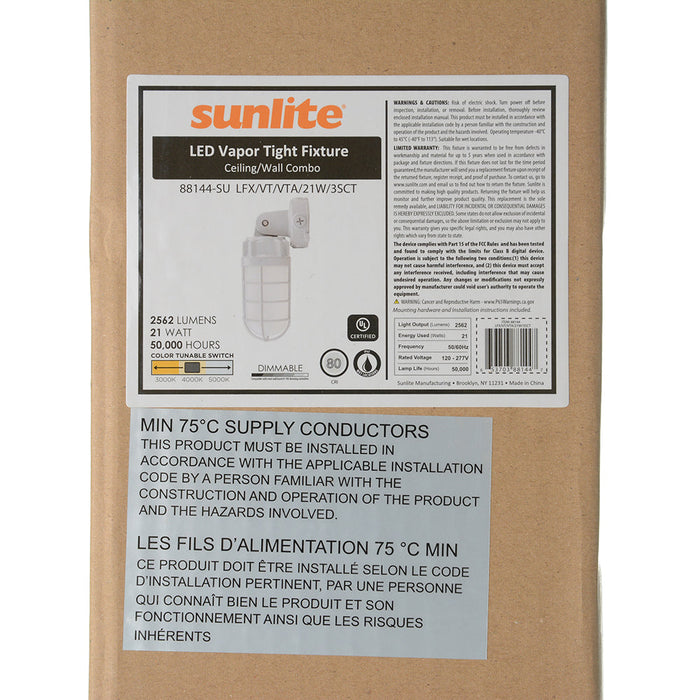 Sunlite LFX/VT/VTA/21W/3SCT 21W LED Vapor Tight Ceiling/Wall Combo 120-277V 0-10V Dimming CCT Selectable 3000K/3500K/4000K/5000K 2560Lm Gray (88144-SU)