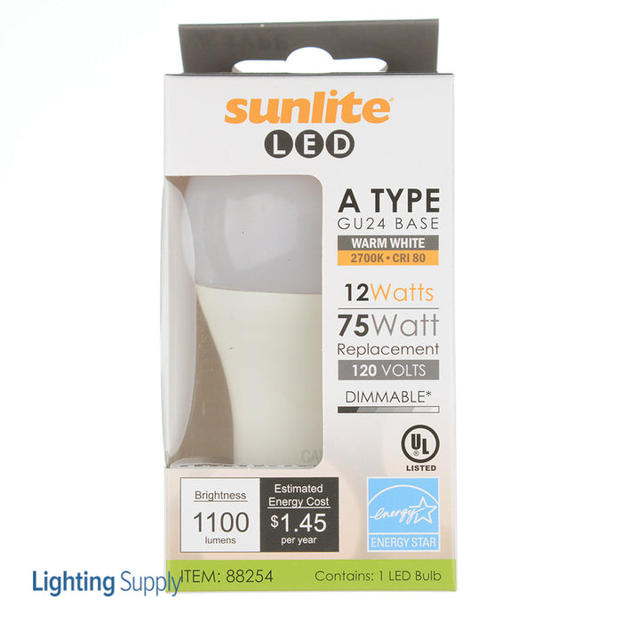 Sunlite A19/GU24/LED/12W/27K 12W LED A19 Bulb 1100Lm Warm White 2700K GU24 Base (88254-SU)