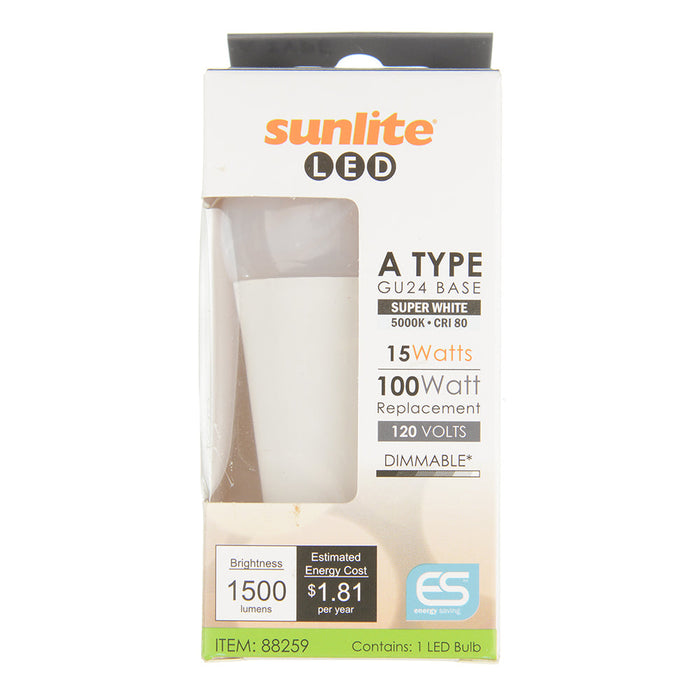 Sunlite A19/GU24/LED/14W/50K 14W LED A19 Bulb 1500Lm Super White 5000K GU24 Base (88259-SU)