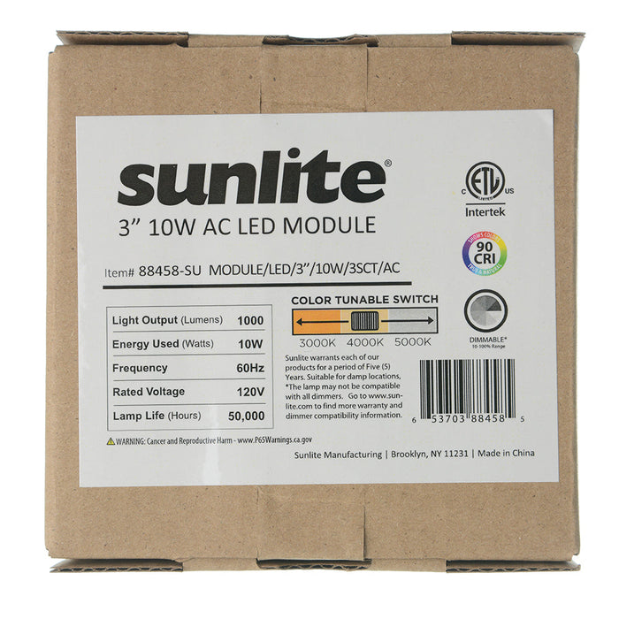 Sunlite MODULE/LED/3''/10W/3SCT/AC Dimmable LED Light Module 10W 90 CRI CCT Selectable 3000K/4000K/5000K (88458-SU)