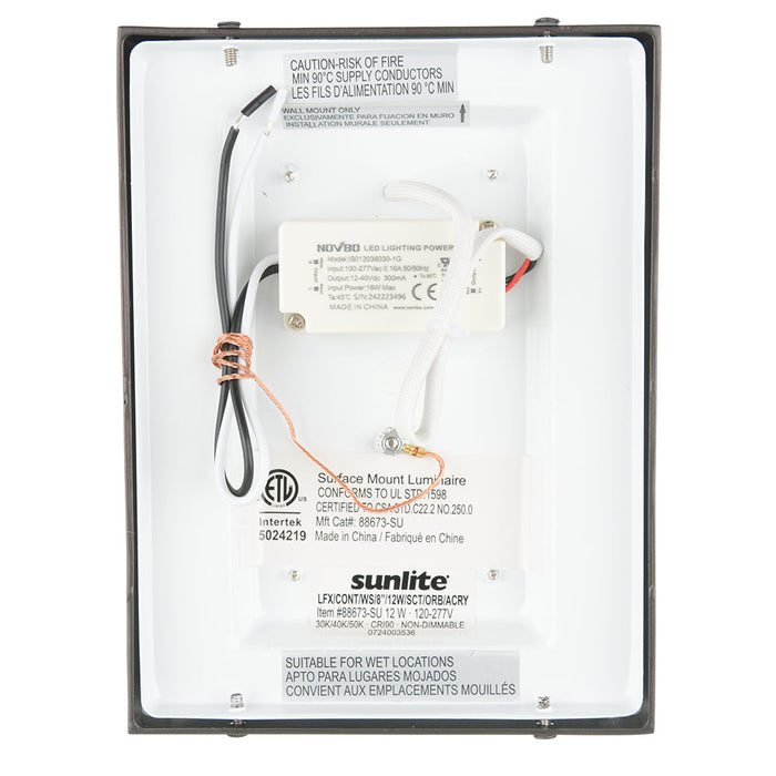 Sunlite LED Wall Mount Sconce Fixture 12W 600Lm 30/40/50K 100-277V 80 CRI Wall Mount Oil Rubbed Bronze (88673-SU)