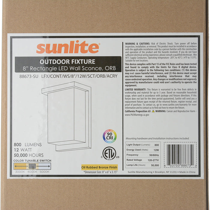 Sunlite LED Wall Mount Sconce Fixture 12W 600Lm 30/40/50K 100-277V 80 CRI Wall Mount Oil Rubbed Bronze (88673-SU)