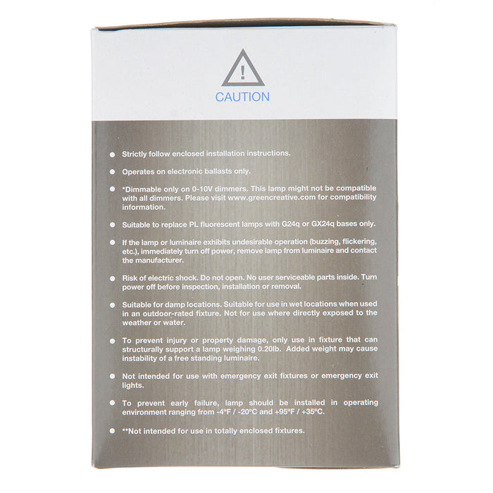 Green Creative 9.5PLV/830/DIR/RC PLV G24Q 9.5W PL Edge Series Direct Ballast Compatible 3000K (28375)