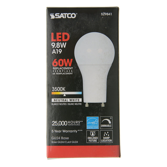 SATCO/NUVO 9.8A19/OMNI/220/LED/35K/GU24 9.8W A19 LED 3500K GU24 Base 220 Degree Beam Spread 120V (S29841)