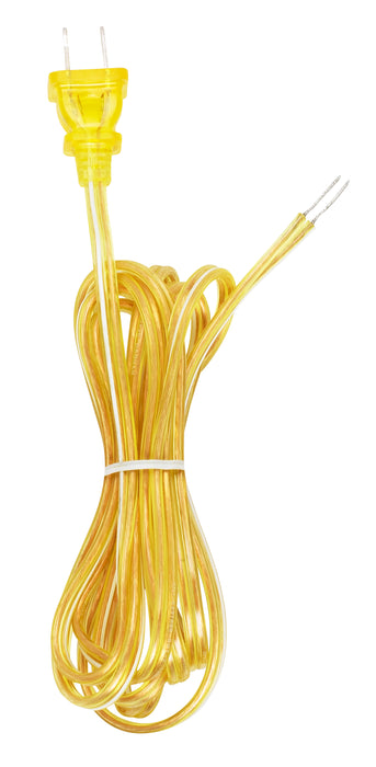 SATCO/NUVO 8 Foot 18/2 SPT-2 105C Full Tinned Cord Set Clear Gold Finish With White Stripe And Plug Guard 36 Inch Hank Molded Plug (90-2186)