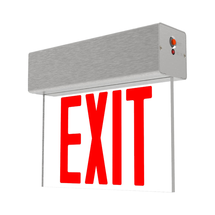 Exitronix Edge-Lit Exit Single-Face Universal Surface Mount NiCad Battery Red Letters Clear Panel Universal Chevrons Brushed Aluminum Self-Test/Self-Diagnostics (902EX-U-WB-RC-BA-G2)