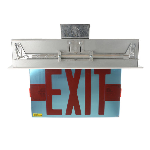 Exitronix LED Edge-Lit Exit Sign Single Face Recessed Mount Sealed Lead Acid Battery Red Letters/Mirror Panel Universal Chevrons White Finish (902E-R-WB-RM-WH)