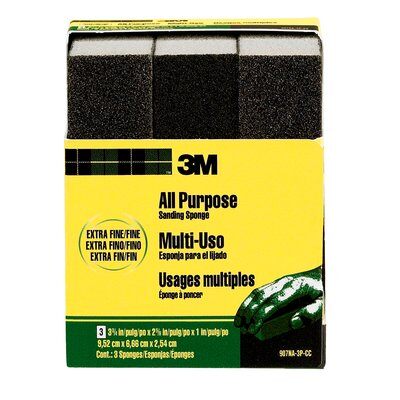 3M - 90271 Sanding Sponge 907Na-3P-Cc 3-3/4 Inch X 2-5/8 Inch X 1 Inch 952 Cm X 667 Cm X 254 Cm Extra Fine/Fine (7010335348)