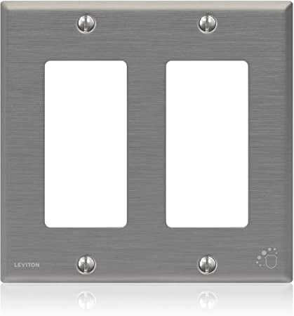 Leviton 2-Gang Decora Wall Plate Standard Size Antimicrobial Treated Powder Coated Stainless Steel (84409-A40)