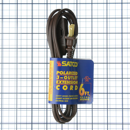 SATCO/NUVO 6 Foot Extension Cord Brown Finish 16/2 SPT-2 Indoor Only 13A-125V-1625W Rating (93-193)