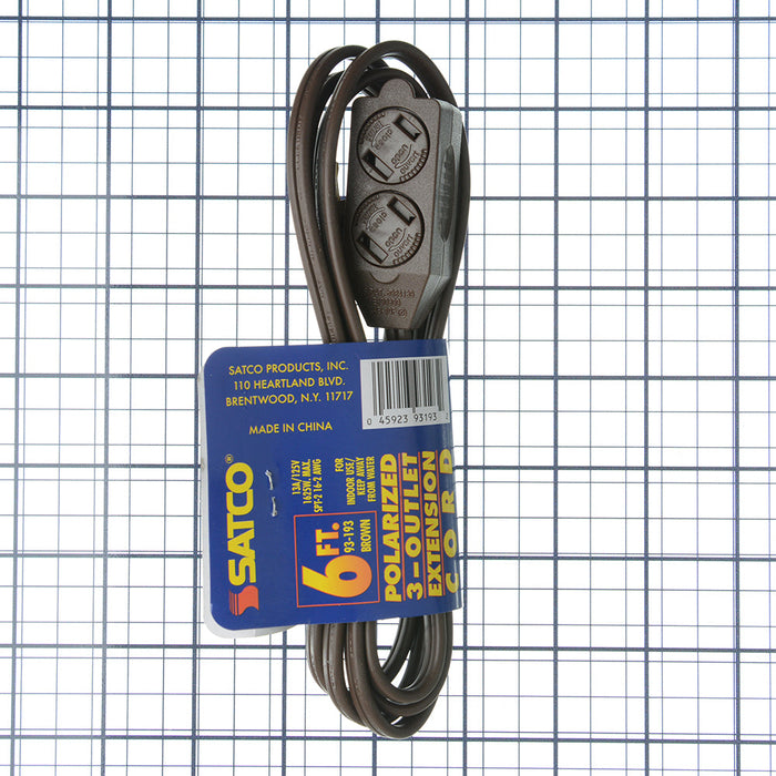 SATCO/NUVO 6 Foot Extension Cord Brown Finish 16/2 SPT-2 Indoor Only 13A-125V-1625W Rating (93-193)