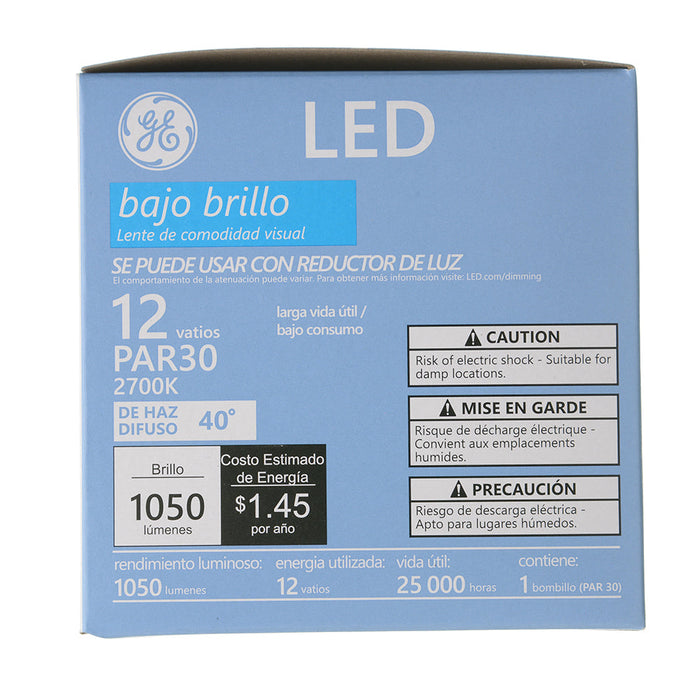 GE LED12DP30RB927/40 12W LED PAR30 Directional Lamp 120V 1050Lm 2700K 90 CRI Dimmable 40 Degree Beam Angle E26 Base Black Housing (93311925)