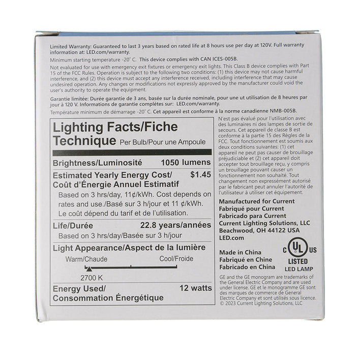 GE LED12DP30RB927/40 12W LED PAR30 Directional Lamp 120V 1050Lm 2700K 90 CRI Dimmable 40 Degree Beam Angle E26 Base Black Housing (93311925)