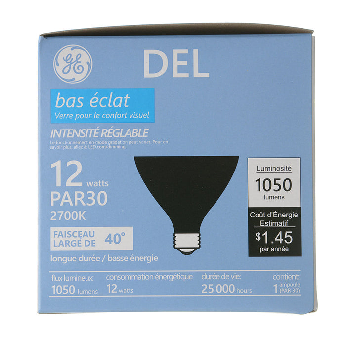 GE LED12DP30RB927/40 12W LED PAR30 Directional Lamp 120V 1050Lm 2700K 90 CRI Dimmable 40 Degree Beam Angle E26 Base Black Housing (93311925)