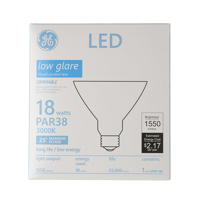 GE LED18DP38ROW930/25 18W LED PAR38 Directional Lamp 120V 1550Lm 3000K 90 CRI Dimmable 25 Degree Beam Angle E26 Base White Housing (93311931)