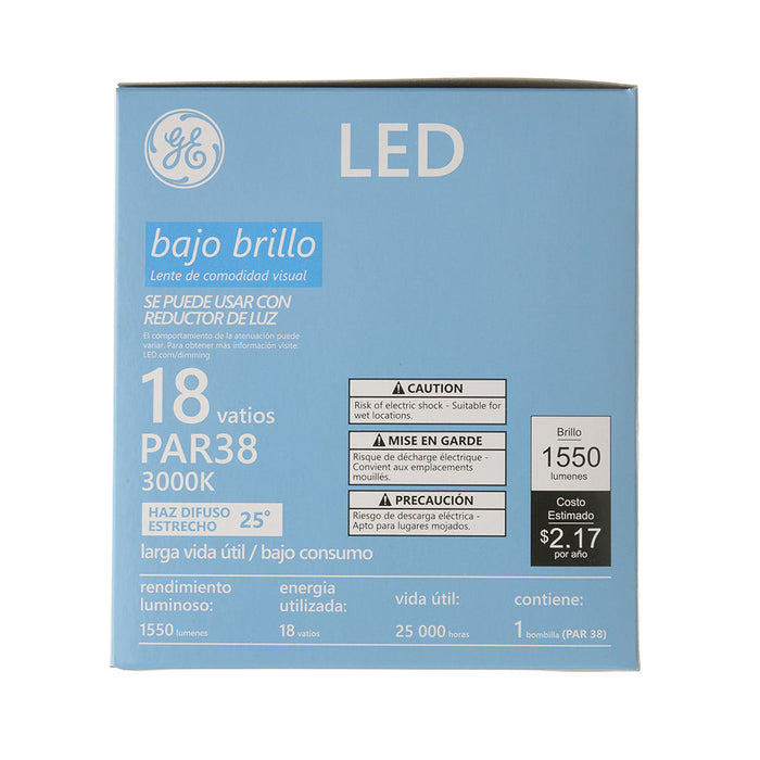GE LED18DP38ROW930/25 18W LED PAR38 Directional Lamp 120V 1550Lm 3000K 90 CRI Dimmable 25 Degree Beam Angle E26 Base White Housing (93311931)