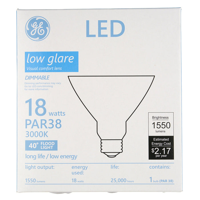 GE LED18DP38ROW930/40 18W LED PAR38 Directional Lamp 120V 1550Lm 3000K 90 CRI Dimmable 40 Degree Beam Angle E26 Base White Housing (93311934)