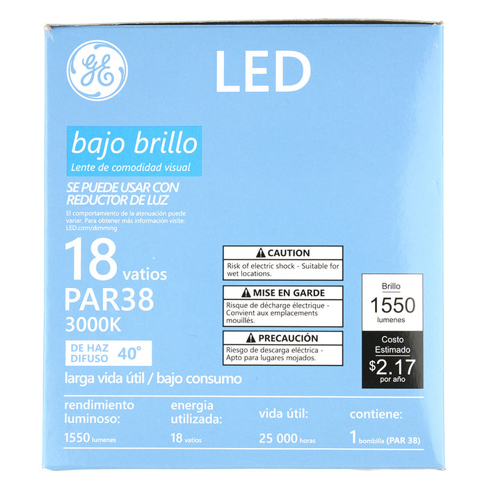 GE LED18DP38ROW930/40 18W LED PAR38 Directional Lamp 120V 1550Lm 3000K 90 CRI Dimmable 40 Degree Beam Angle E26 Base White Housing (93311934)