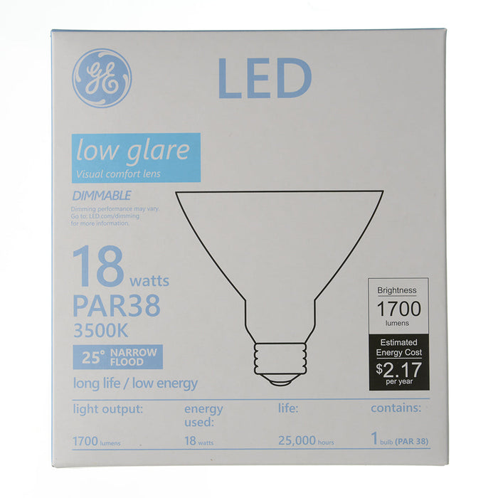 GE LED18DP38ROW935/25 18W LED PAR38 Directional Lamp 120V 1700Lm 3500K 90 CRI Dimmable 25 Degree Beam Angle E26 Base White Housing (93311935)