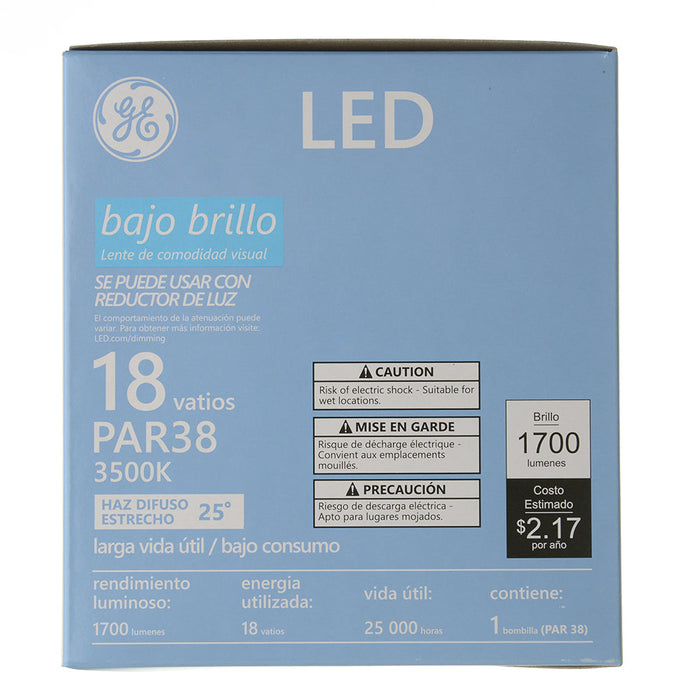 GE LED18DP38ROW935/25 18W LED PAR38 Directional Lamp 120V 1700Lm 3500K 90 CRI Dimmable 25 Degree Beam Angle E26 Base White Housing (93311935)