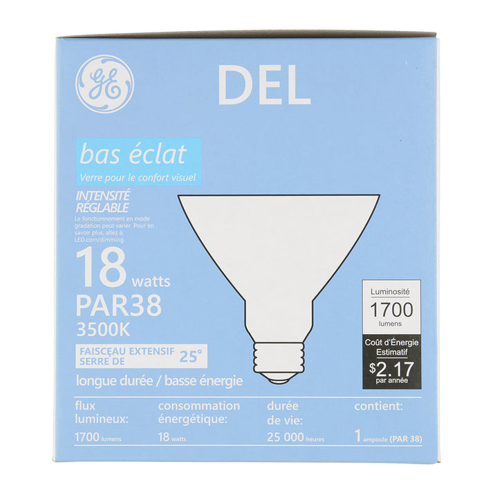 GE LED18DP38ROW935/25 18W LED PAR38 Directional Lamp 120V 1700Lm 3500K 90 CRI Dimmable 25 Degree Beam Angle E26 Base White Housing (93311935)