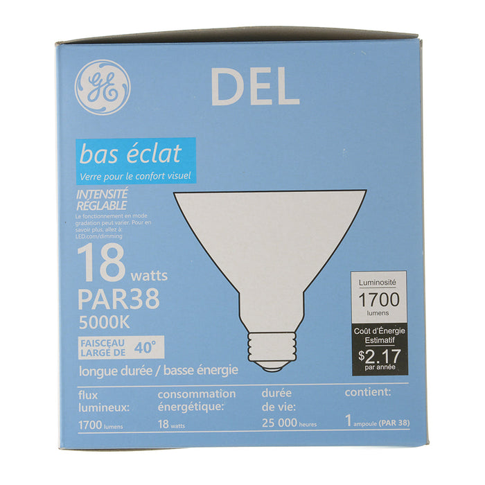 GE LED18DP38ROW950/40 18W LED PAR38 Directional Lamp 120V 1700Lm 5000K 90 CRI Dimmable 40 Degree Beam Angle E26 Base White Housing (93311940)