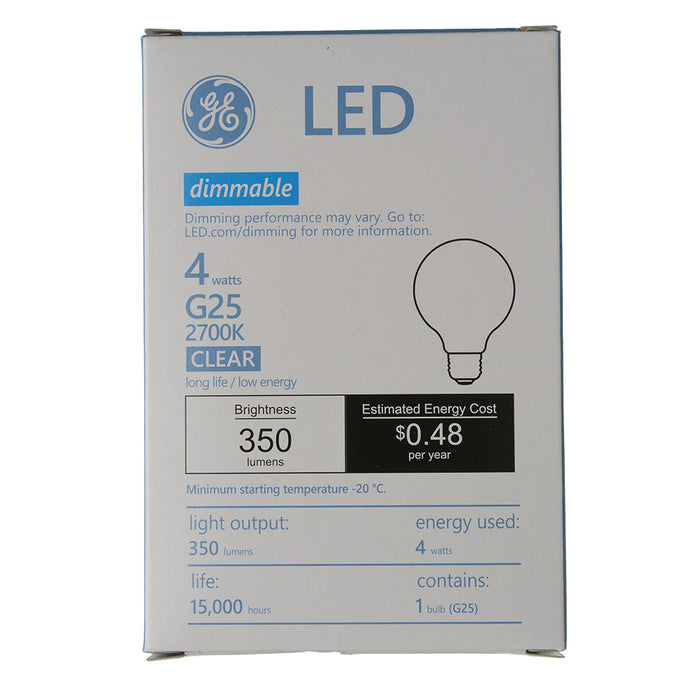 GE LED4DFG25-C/927 4W LED G25 Lamp 120V 350Lm 2700K 90 CRI Dimmable E26 Base Clear (93311963)
