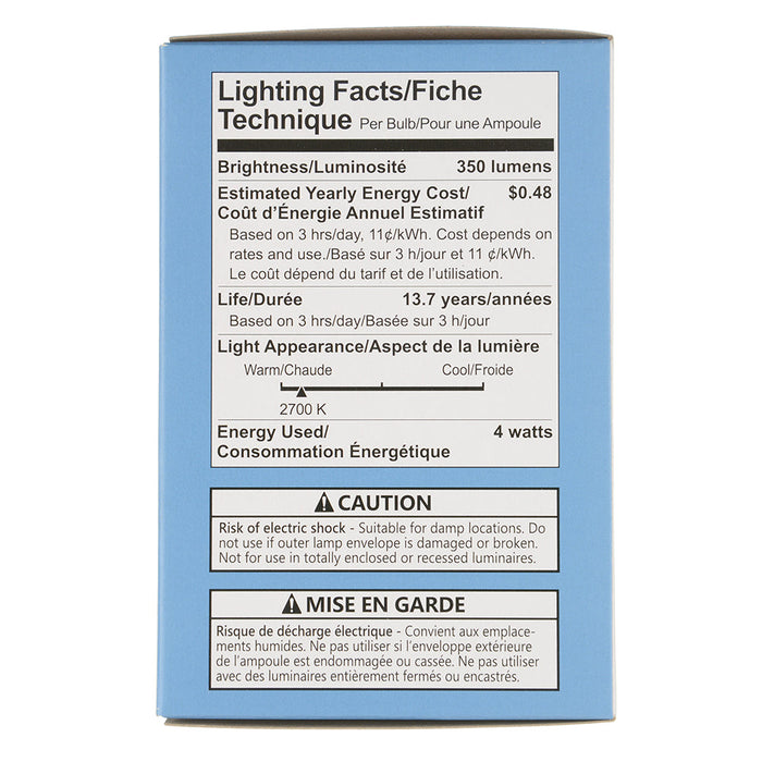 GE LED4DFG25-C/927 4W LED G25 Lamp 120V 350Lm 2700K 90 CRI Dimmable E26 Base Clear (93311963)