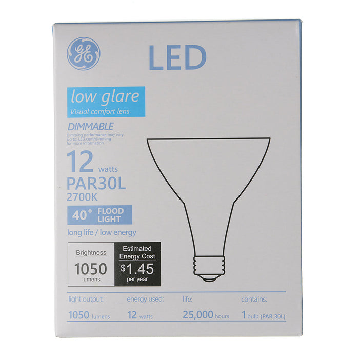 GE LED12DP30LRW927/40 12W LED PAR30 Long Neck Directional Lamp 120V 1050Lm 2700K 90 CRI Dimmable 40 Degree Beam Angle E26 Base White Housing (93312006)