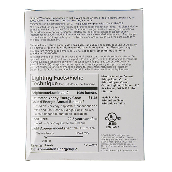 GE LED12DP30LRW927/40 12W LED PAR30 Long Neck Directional Lamp 120V 1050Lm 2700K 90 CRI Dimmable 40 Degree Beam Angle E26 Base White Housing (93312006)