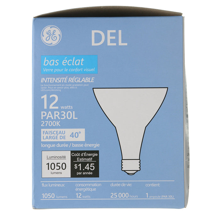 GE LED12DP30LRW927/40 12W LED PAR30 Long Neck Directional Lamp 120V 1050Lm 2700K 90 CRI Dimmable 40 Degree Beam Angle E26 Base White Housing (93312006)
