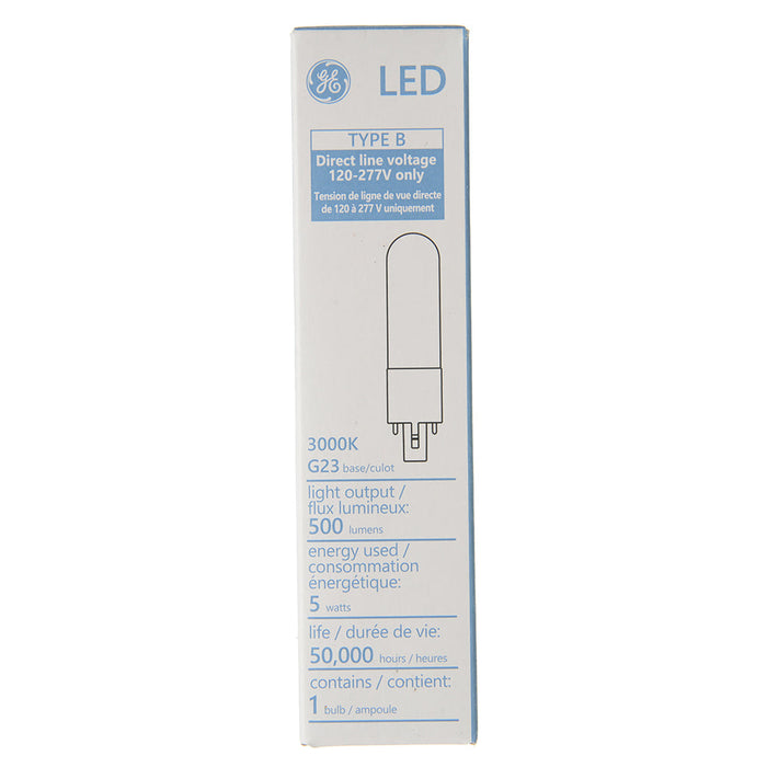 GE LED5BG23/830 5W LED Type B 2-Pin Plug-In Lamp 120-277V 500Lm 3000K 80 CRI G23 Base (93312471)