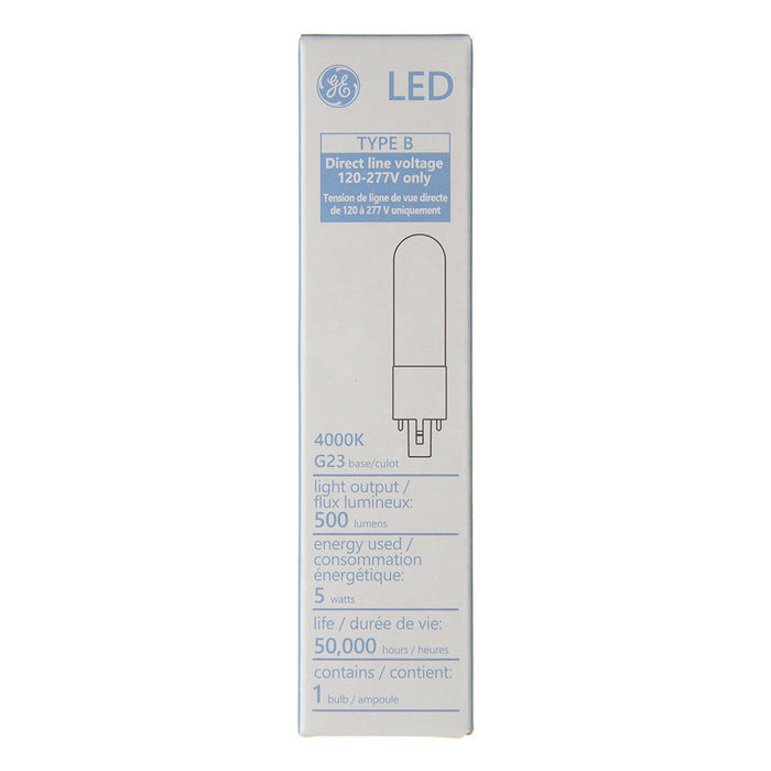 GE LED5BG23/840 5W LED Type B 2-Pin Plug-In Lamp 120-277V 500Lm 4000K 80 CRI G23 Base (93312483)