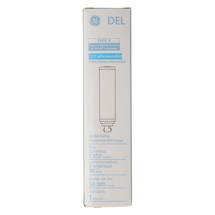 GE LED18BG24-H/8SC/120-347 18W LED SpectraChoice Type B Plug-In Lamp Horizontal 2-Pin 120-347V CCT Selectable 2700K/3000K/3500K/4000K G24d/G24q/GX24q Base (93312525)