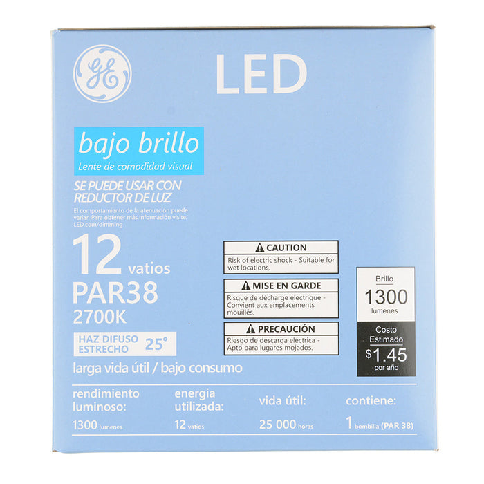GE LED12DPAR38ROW927/25 12W LED PAR38 Lamp Medium E26 Base 2700K 90 CRI 1300Lm 25 Degree Beam Angle 120V (93318835)