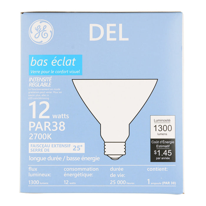 GE LED12DPAR38ROW927/25 12W LED PAR38 Lamp Medium E26 Base 2700K 90 CRI 1300Lm 25 Degree Beam Angle 120V (93318835)