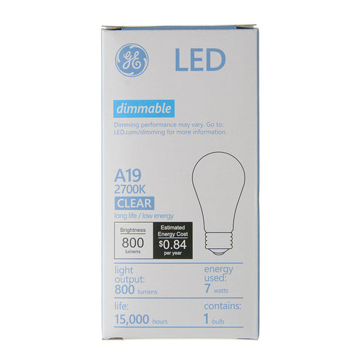 GE LED7DFA19/927/E-C 7W LED A19 Lamp Medium E26 Base 2700K 800Lm 90 CRI 120V Clear (93319159)