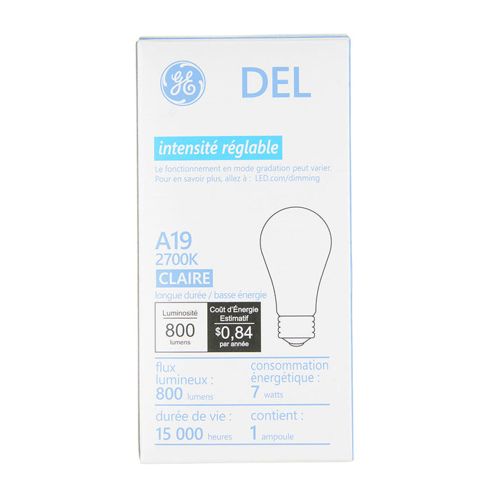GE LED7DFA19/927/E-C 7W LED A19 Lamp Medium E26 Base 2700K 800Lm 90 CRI 120V Clear (93319159)