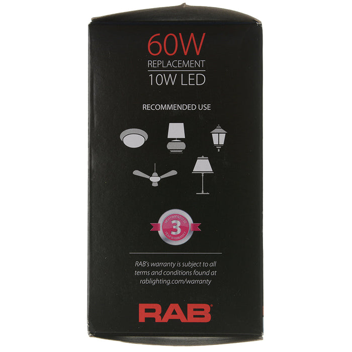 RAB LED Bulb A19 10W 60W Equivalent 840Lm E26 80 CRI 5000K Dimmable (A19-10-E26-850-DIM)