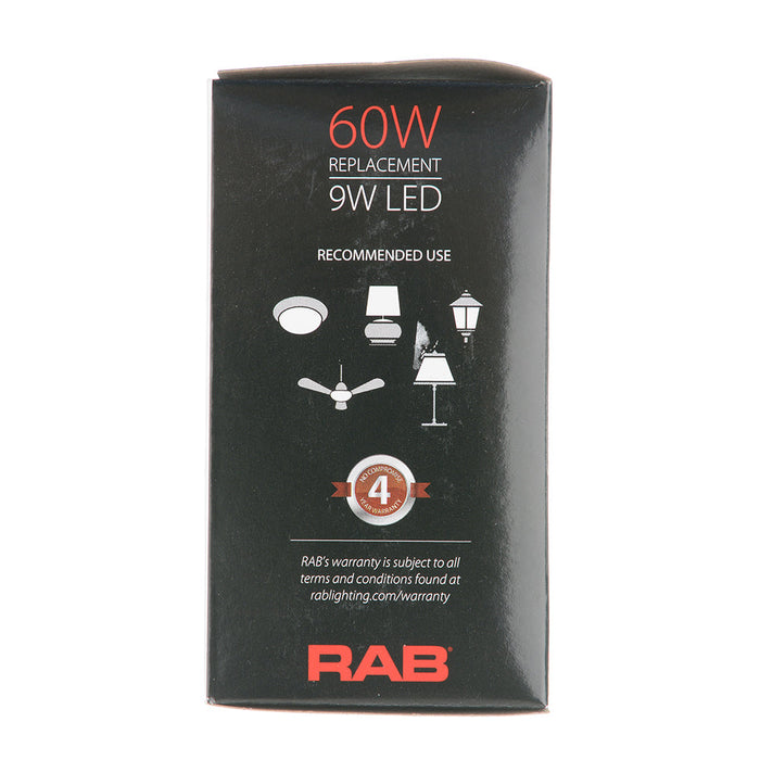 RAB LED Bulb A19 9.5W 60W Equivalent 800Lm E26 90 CRI 3000K Dimmable (A19-9-E26-930-DIM)